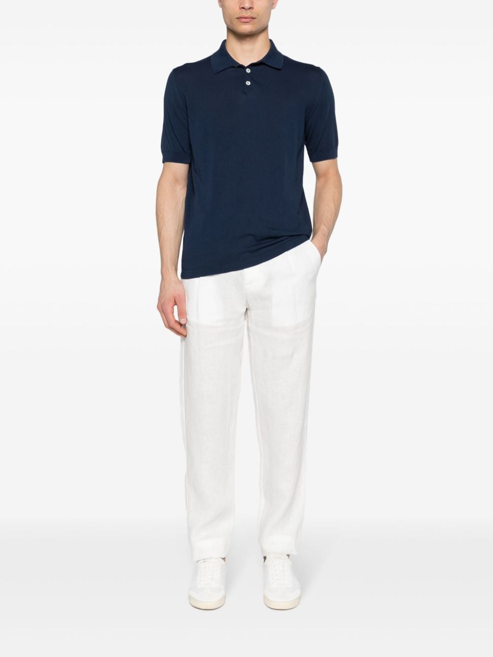 Shop Eleventy Fine-knit Cotton Polo Shirt In Blue