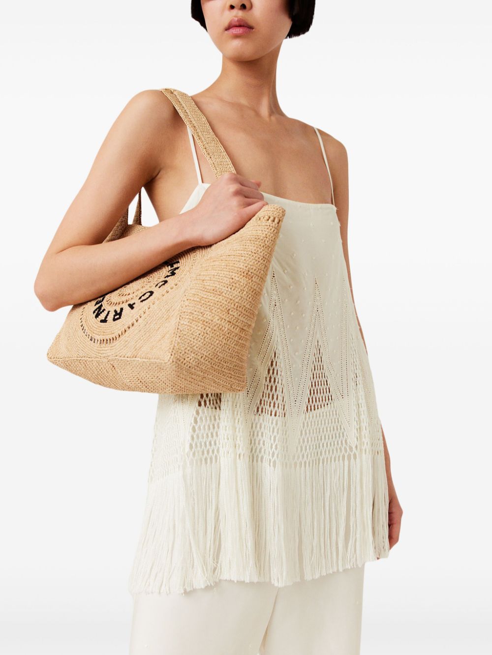 Stella McCartney embroidered-logo raffia tote bag Women