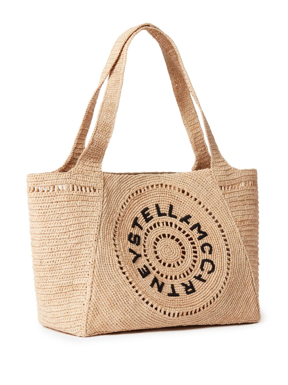 Stella McCartney embroidered-logo raffia tote bag Women