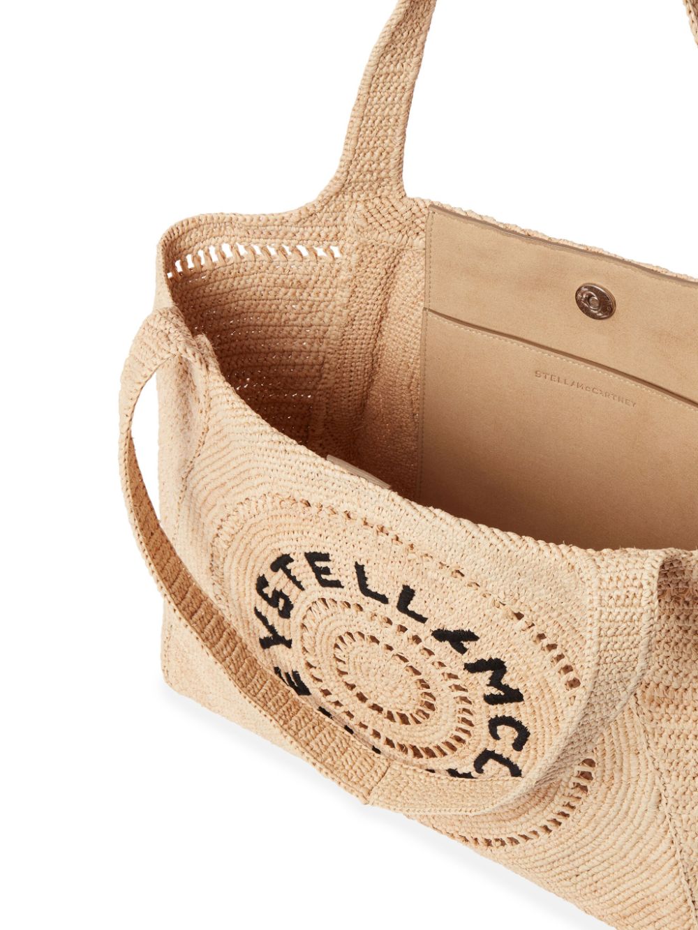 Stella McCartney embroidered-logo raffia tote bag Women