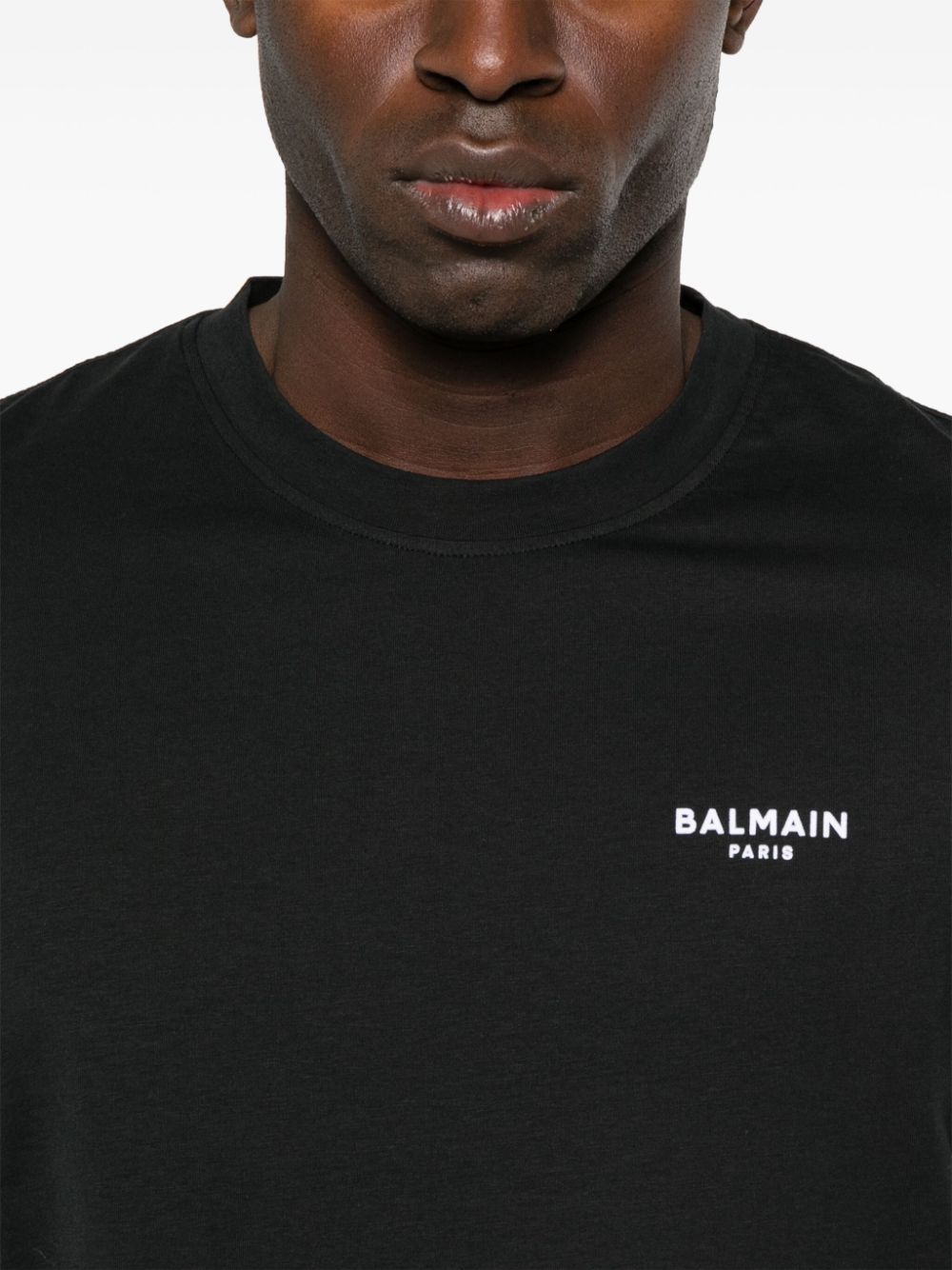 Shop Balmain Logo-flocked Cotton T-shirt In Black