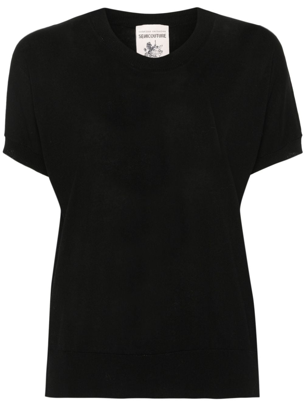 Semicouture Short-sleeve Knitted Top In Black