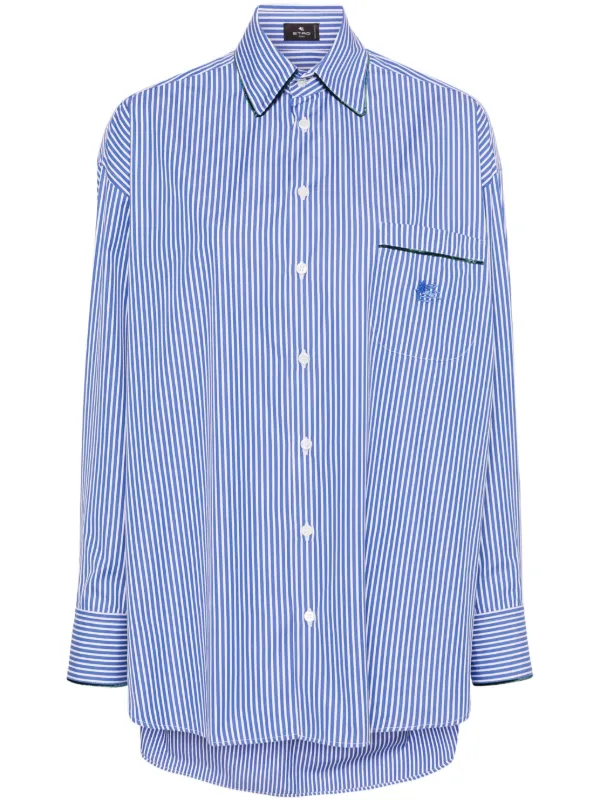 Etro Logo-embroidered Striped Cotton Shirt in Blue