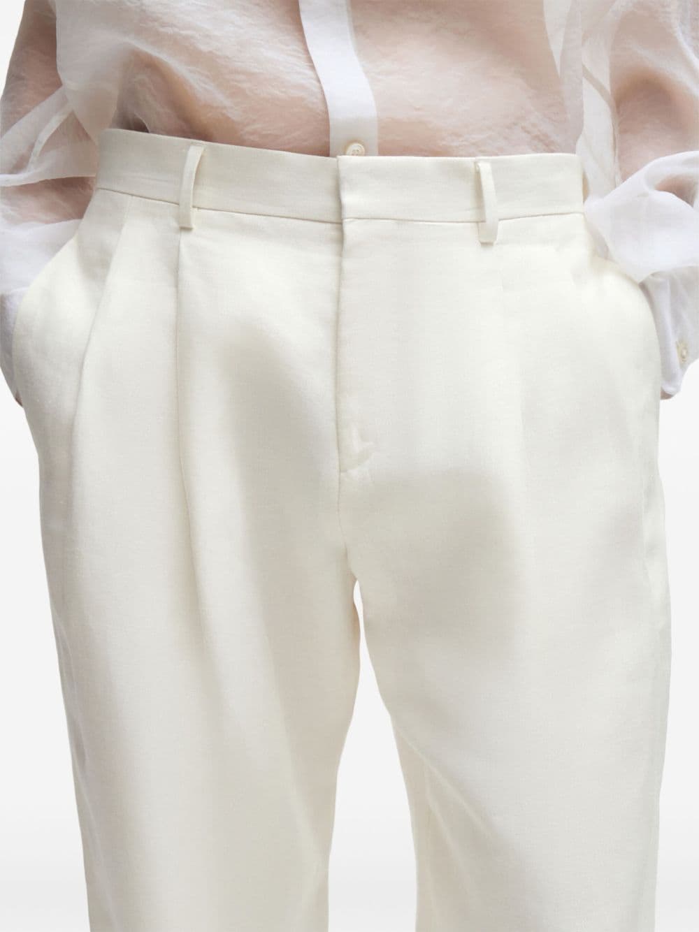 Shop Hugo Boss Pleated Linen Trousers In Neutrals