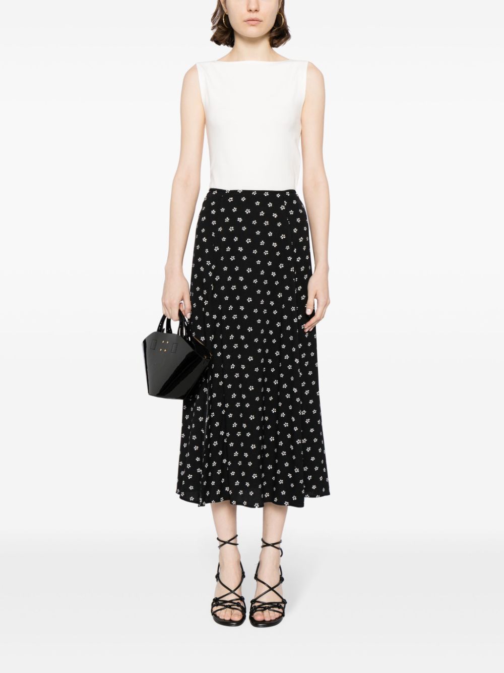 Shop Reformation Zoe Floral-print Midi Skirt In Black