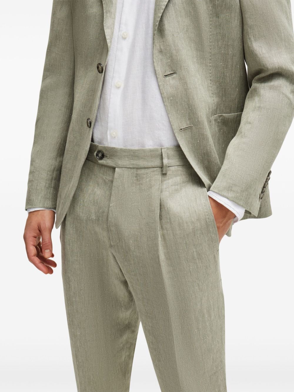 Shop Hugo Boss Tapered Linen-silk Blend Trousers In Green