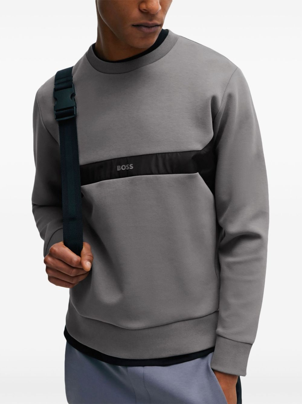 Shop Hugo Boss Logo-print Two-tone Sweatshirt In Grey