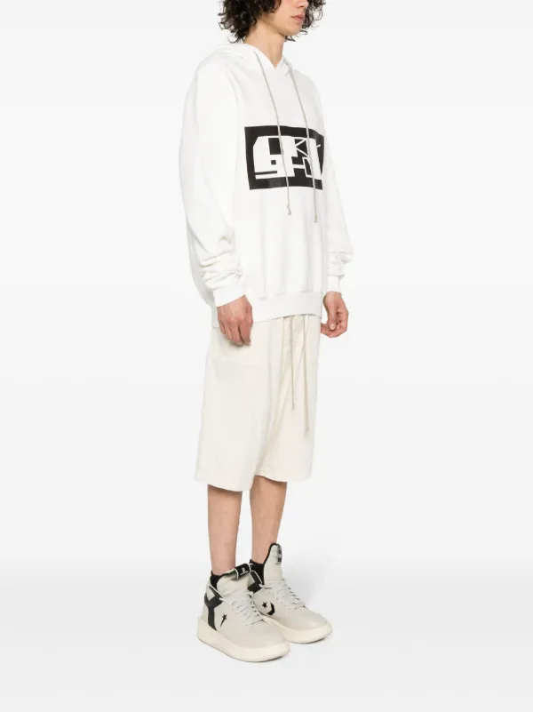 Rick Owens DRKSHDW logo-tape Organic Cotton Hoodie | White