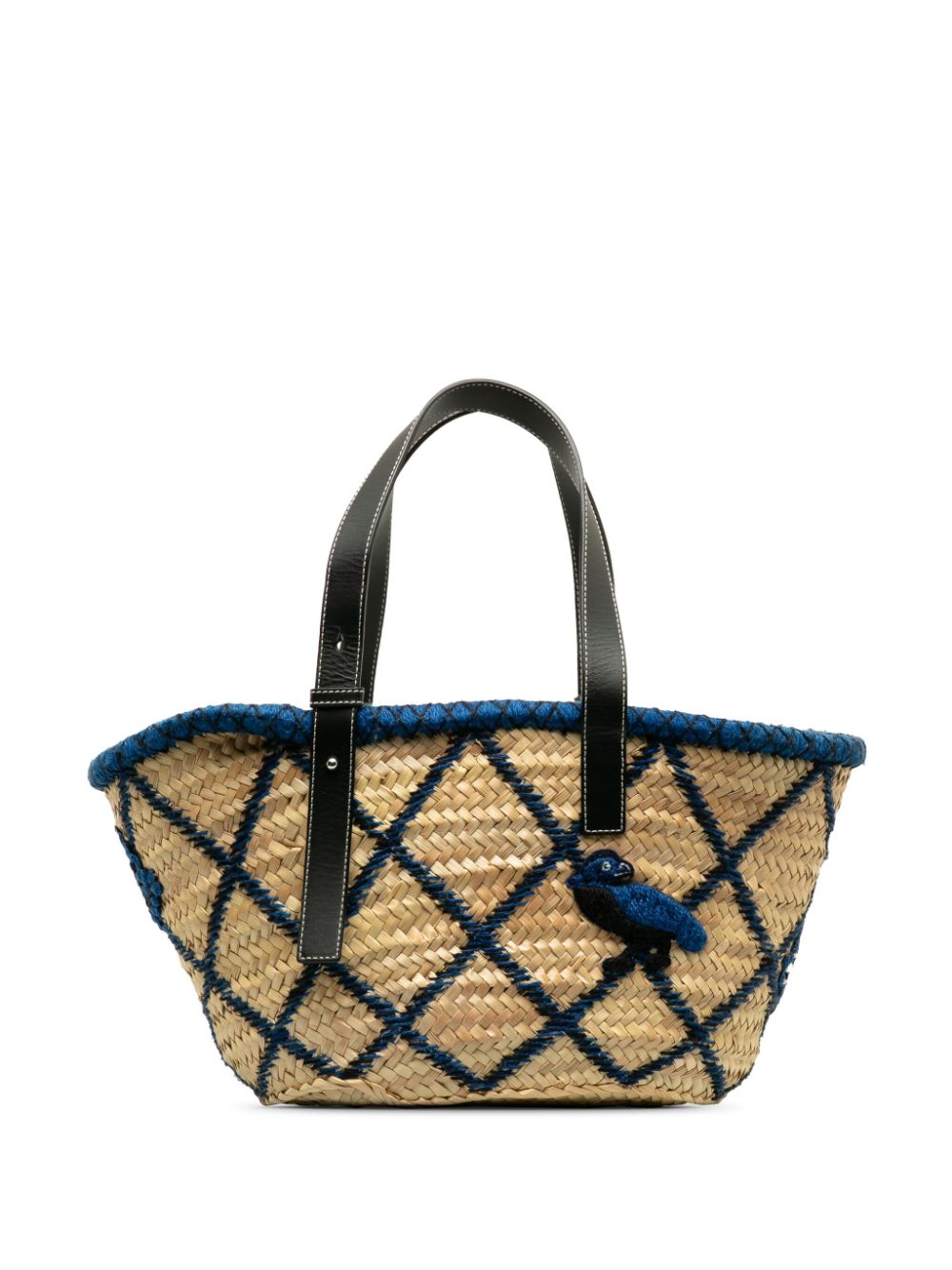 Pre-owned Loewe 2010-2023   Medium Animal Embroidered Raffia Basket Tote Bag In Brown