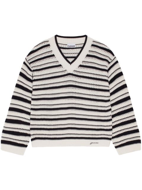 GANNI striped open-knit jumper Women