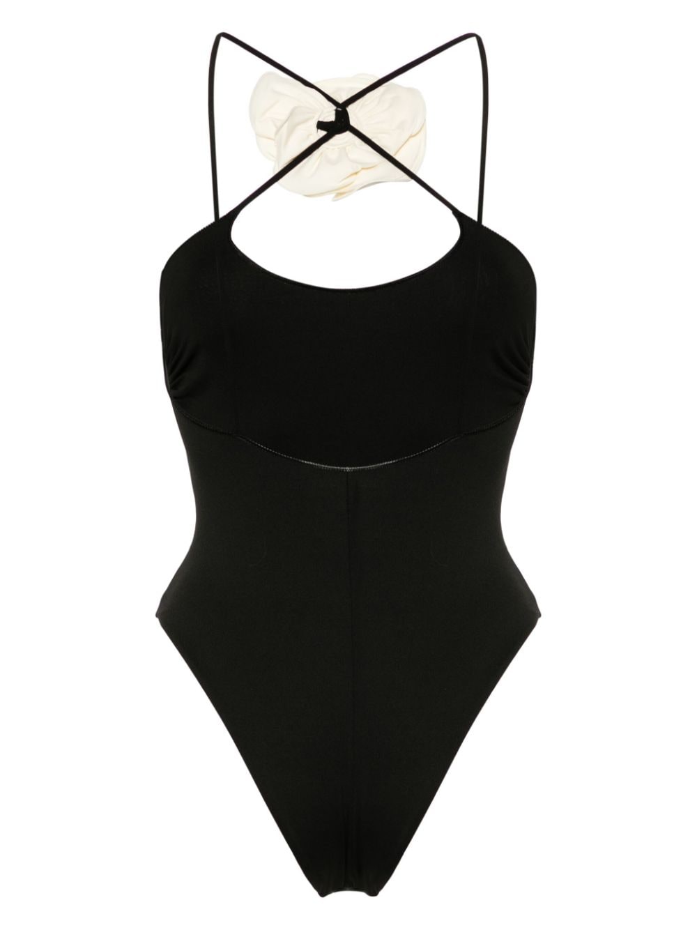 Shop La Reveche Faux-flower Swimsuit In Black