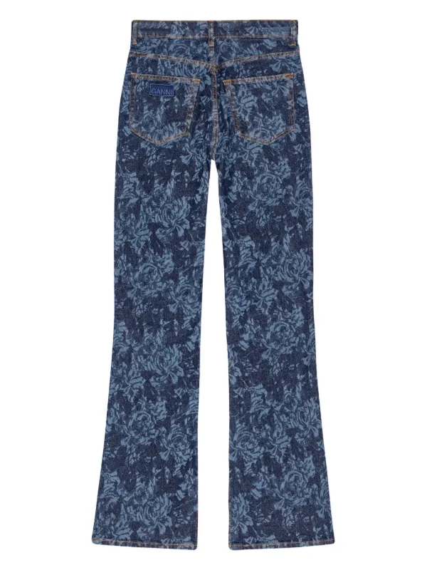 GANNI 花柄プリント ストレートデニム GANNI floral-print Flared Jeans | Blue | FARFETCH