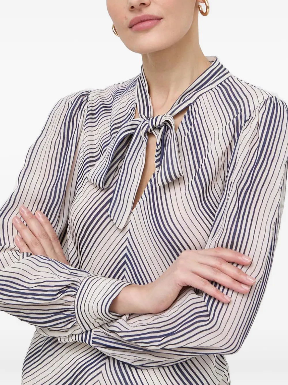 Twinset Striped Tie-neck Blouse In Multi