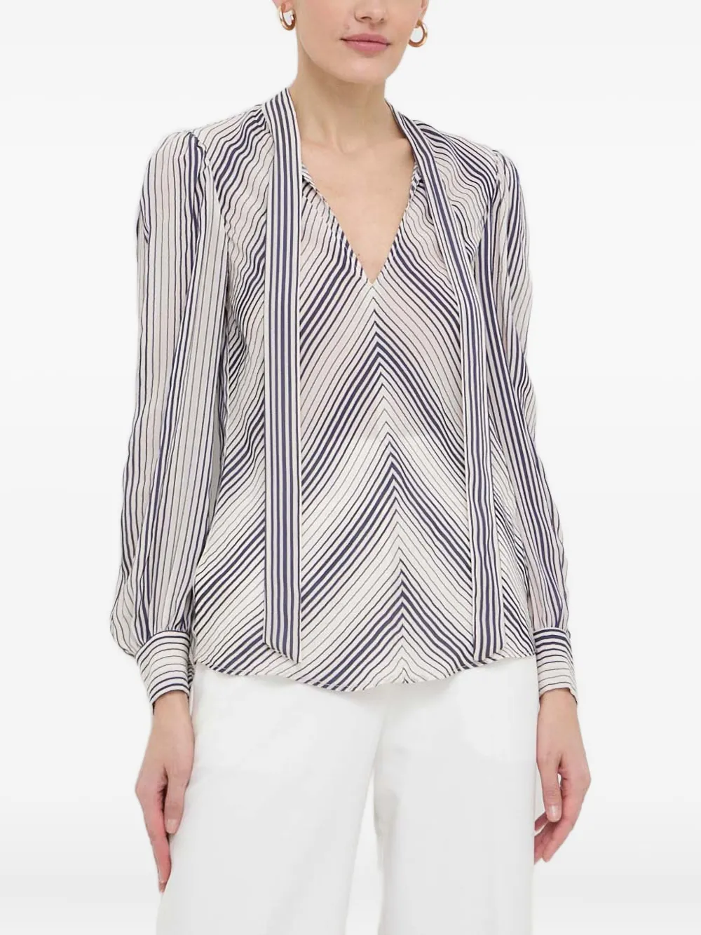 Twinset Striped Tie-neck Blouse In Multi