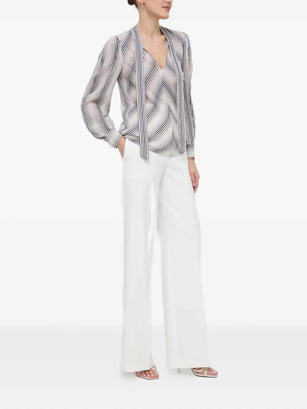 Twinset Striped Tie-neck Blouse In Multi