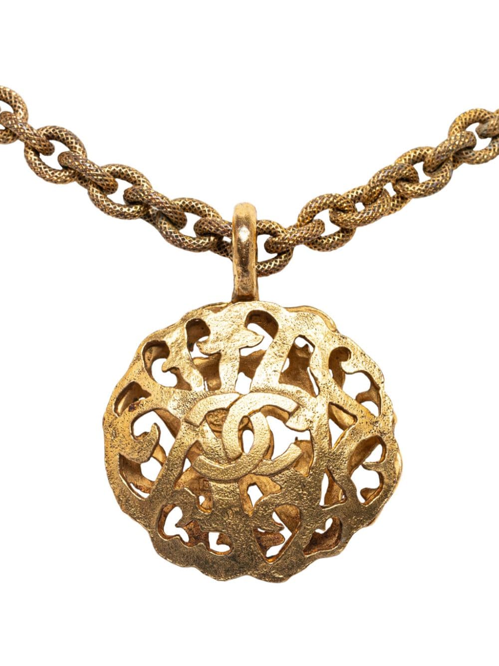 Pre-owned Chanel 1980-1990s Cc Medallion Pendant Necklace In Gold