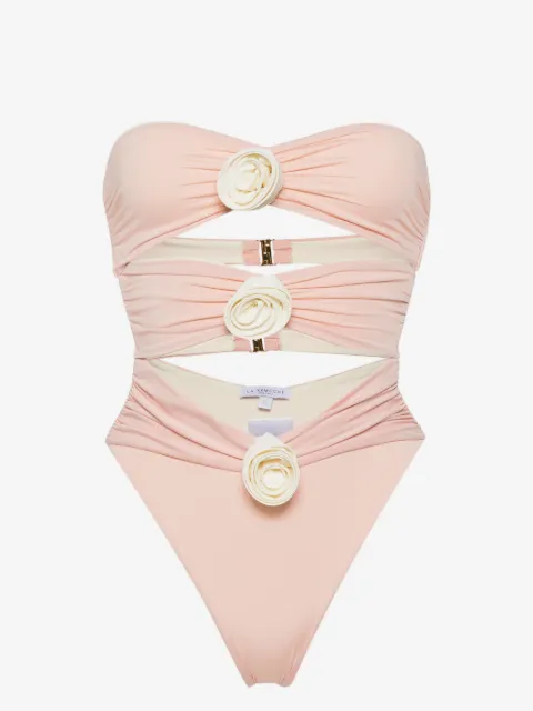 La Reveche floral-appliqué strapless swimsuit