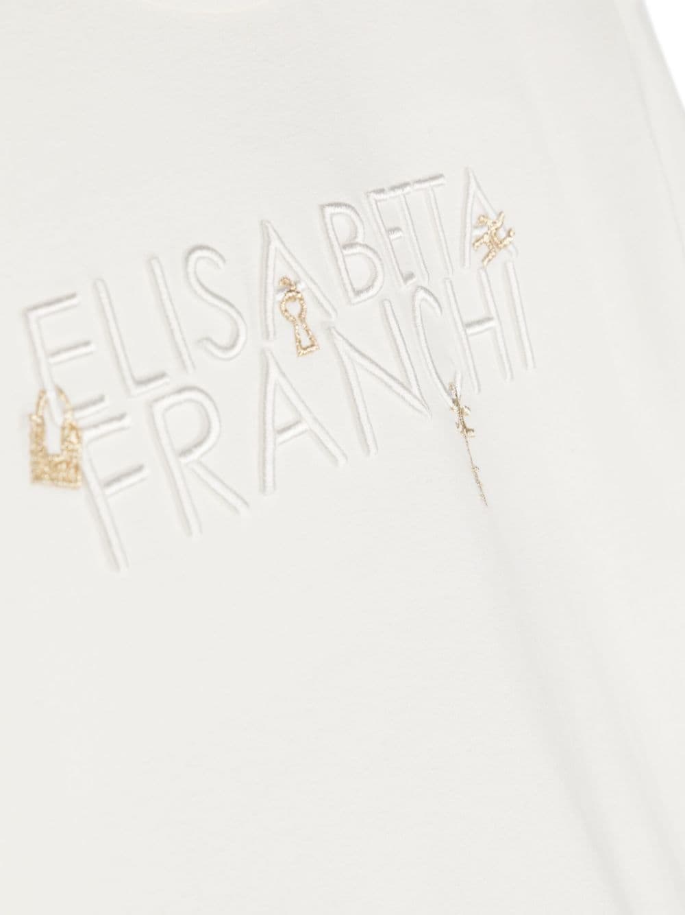Shop Elisabetta Franchi La Mia Bambina Logo-embroidered T-shirt In White
