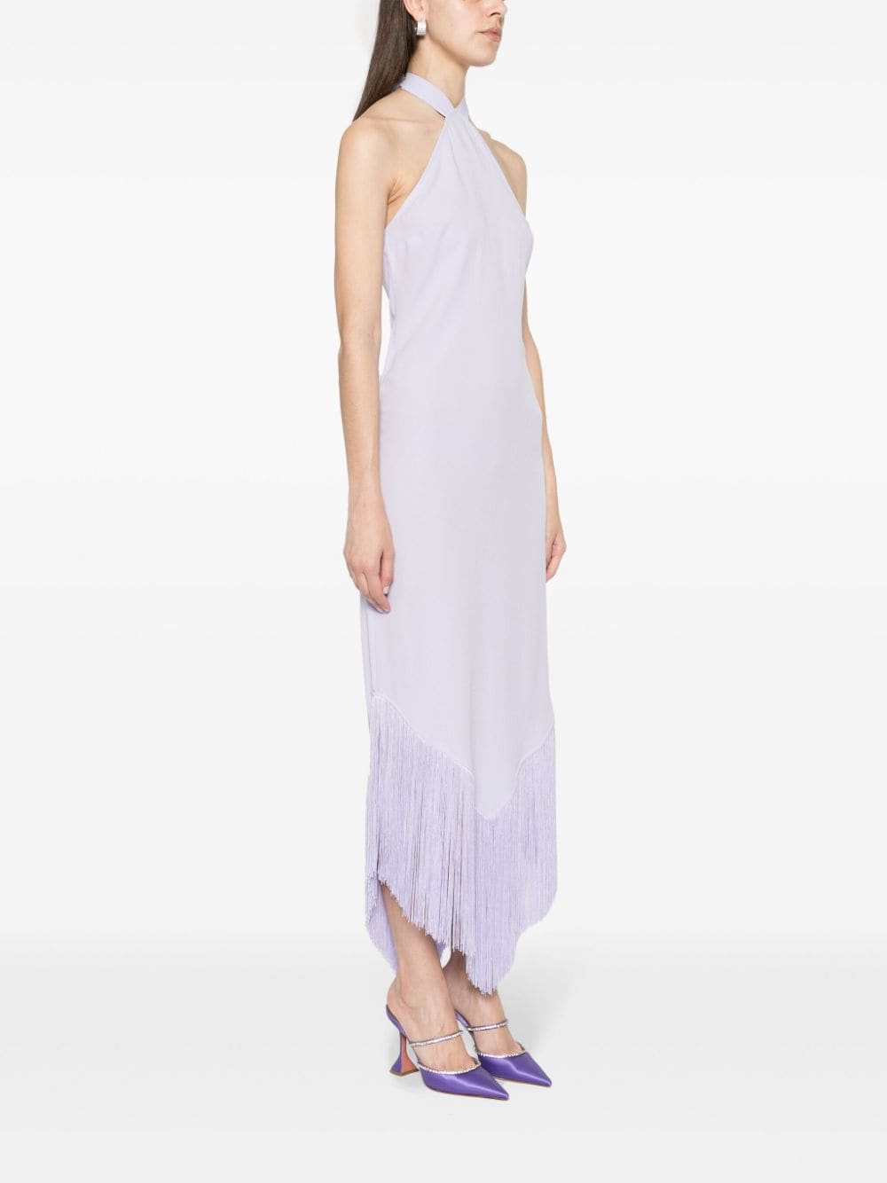 Shop Taller Marmo Halterneck Fringed Maxi Dress In Purple