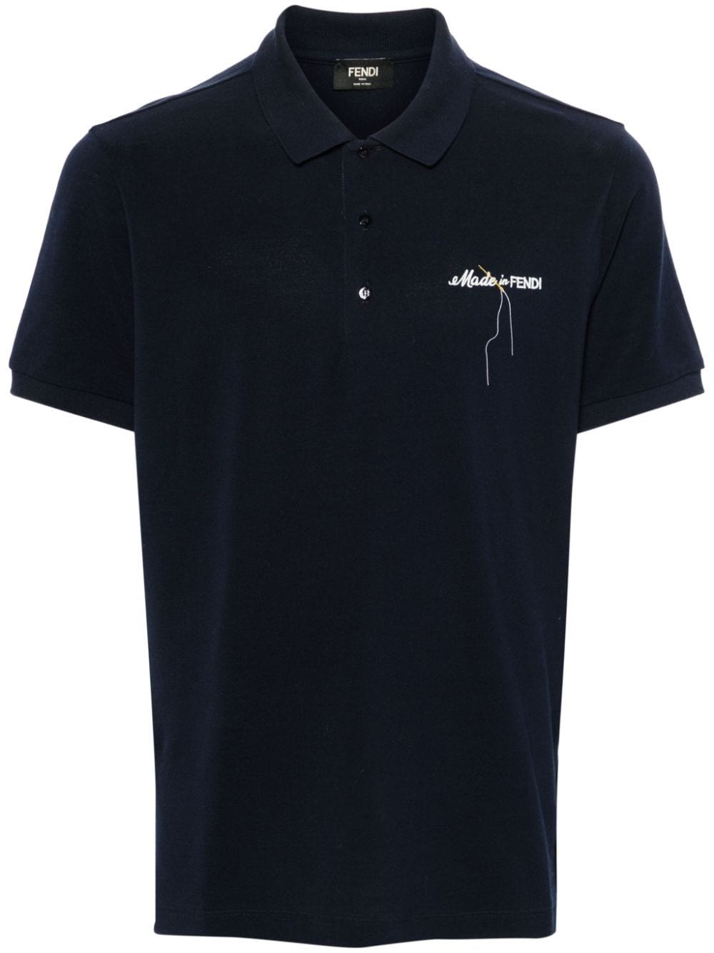 Fendi Logo-embroidered Cotton Polo Shirt In Blue