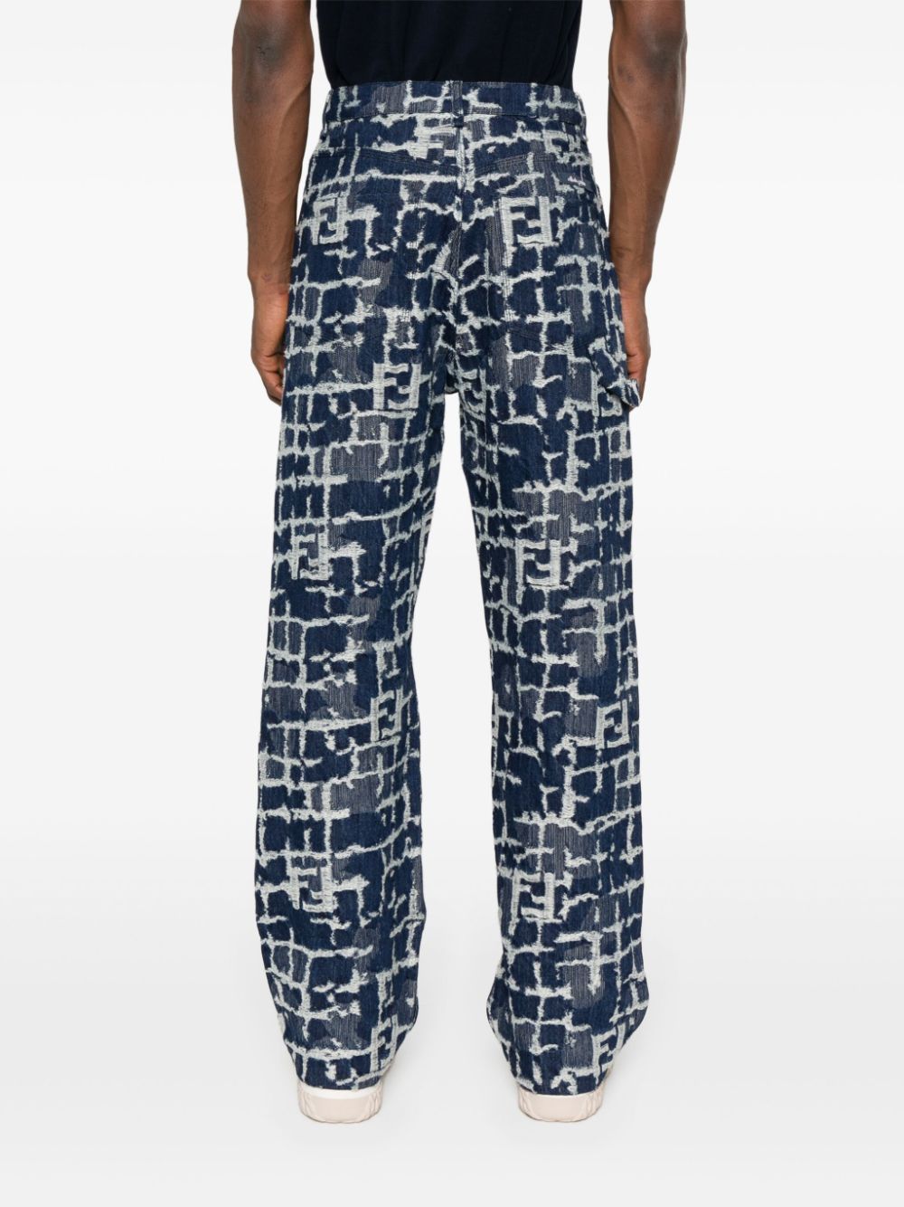 Shop Fendi Ff Motif Straight-leg Jeans In Blue