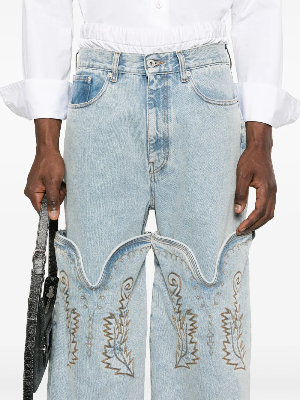 Shop Y/project Evergreen Maxi Cowboy Cuff Jeans In Blue