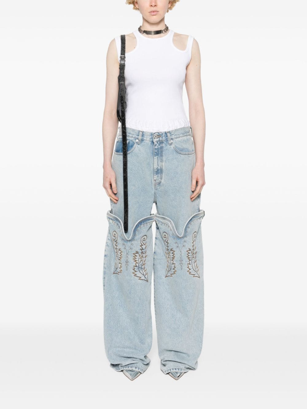 Shop Y/project Evergreen Maxi Cowboy Cuff Jeans In Blue
