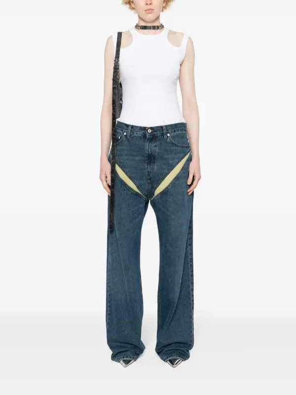 Y/Project Evergreen cut-out Detail Jeans | Blue | FARFETCH