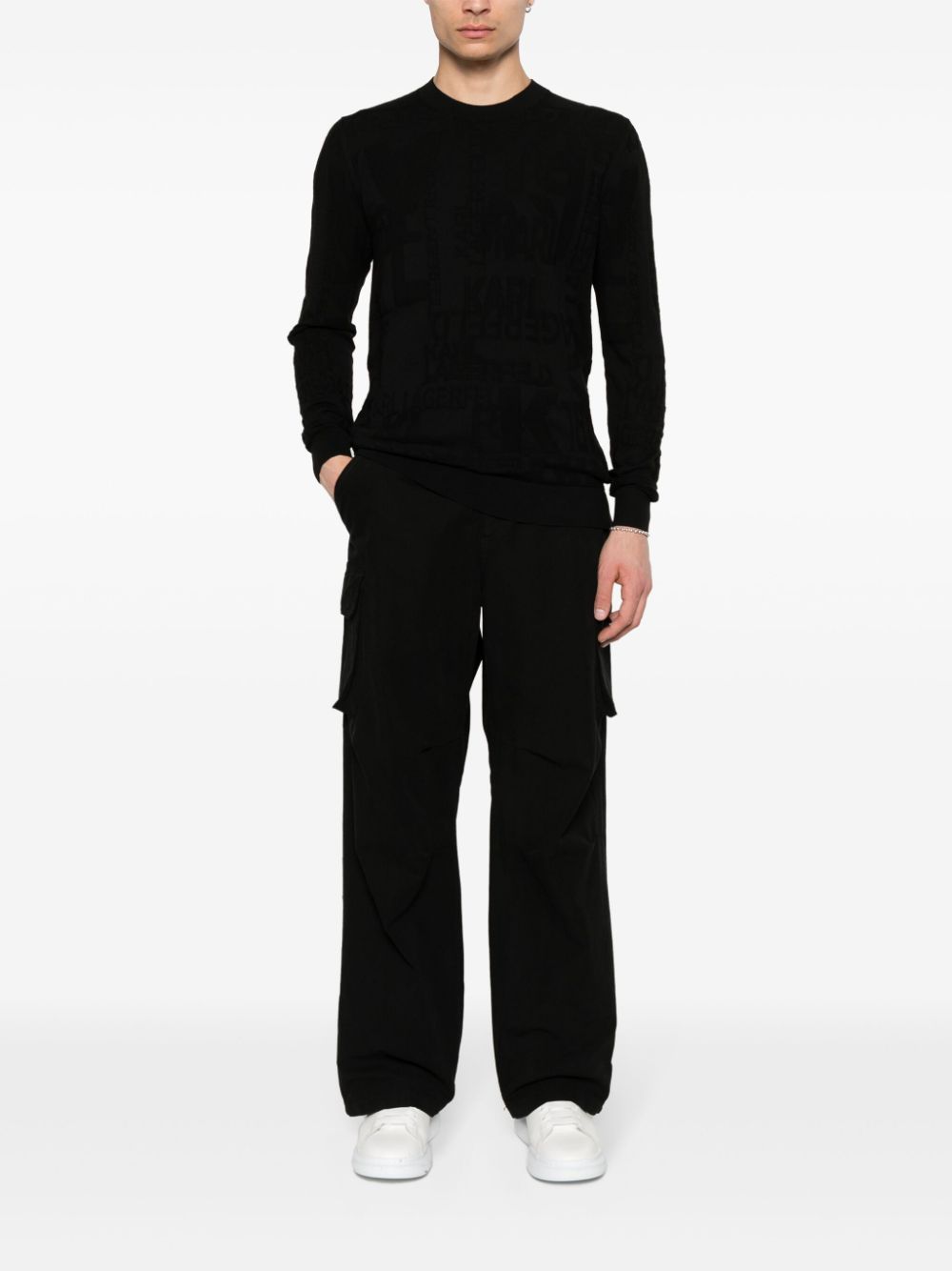 Shop Karl Lagerfeld Jacquard-logo Cotton Jumper In Black