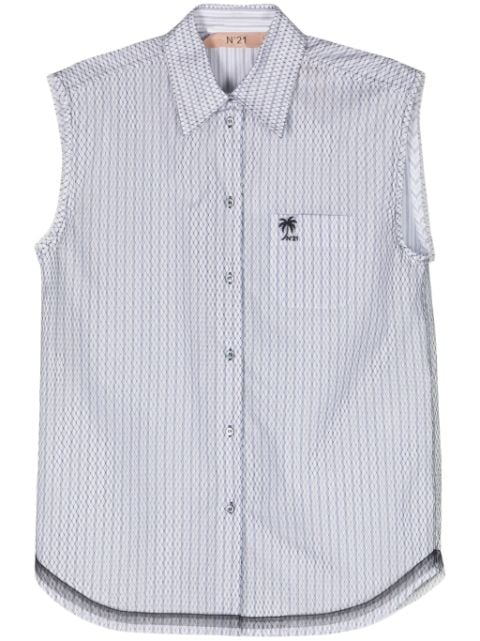 Nº21 mesh-overlay cotton shirt