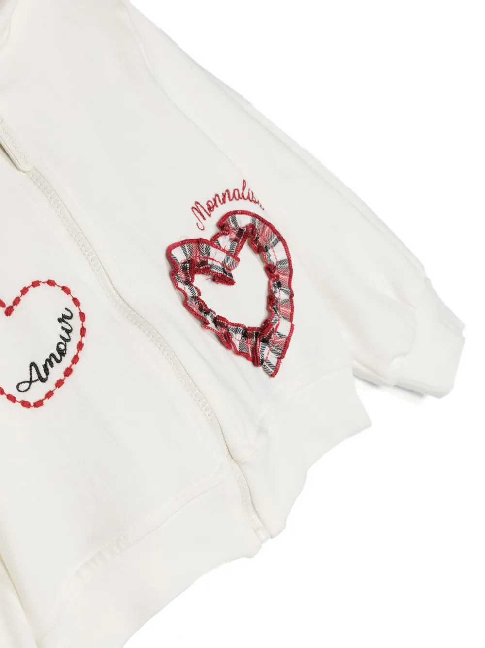 Monnalisa Hoodie met geborduurd logo en rits Wit