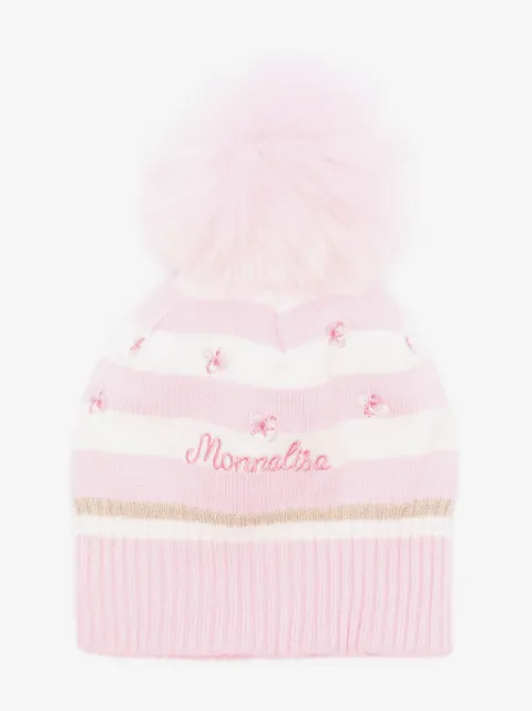 Monnalisa logo-embroidered striped beanie