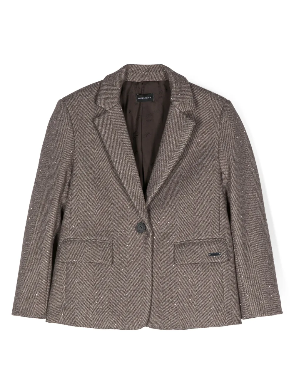 Monnalisa crystal-embellished herringbone blazer | Grey | Image 1
