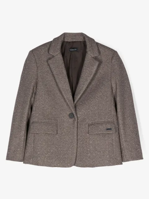Monnalisa crystal-embellished herringbone blazer