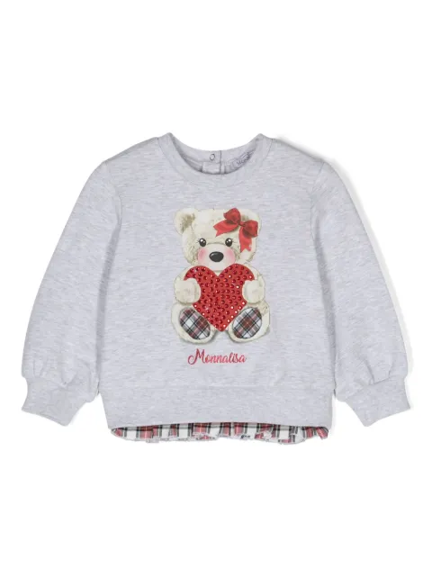 Monnalisa teddy bear-print cotton sweatshirt