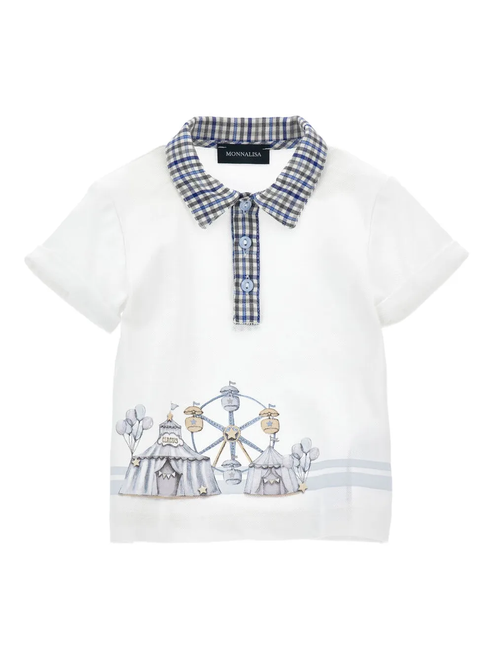 Monnalisa circus-print checked-collar polo shirt | White | Image 1