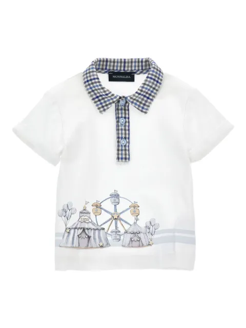 Monnalisa circus-print checked-collar polo shirt