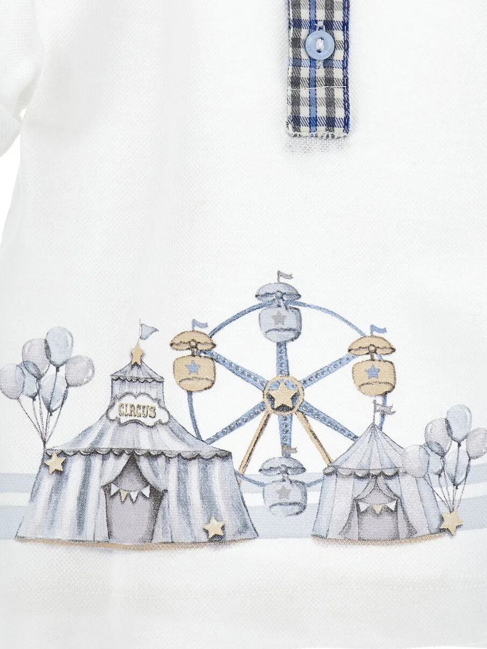 Monnalisa Poloshirt met geruite kraag en circusprint Wit