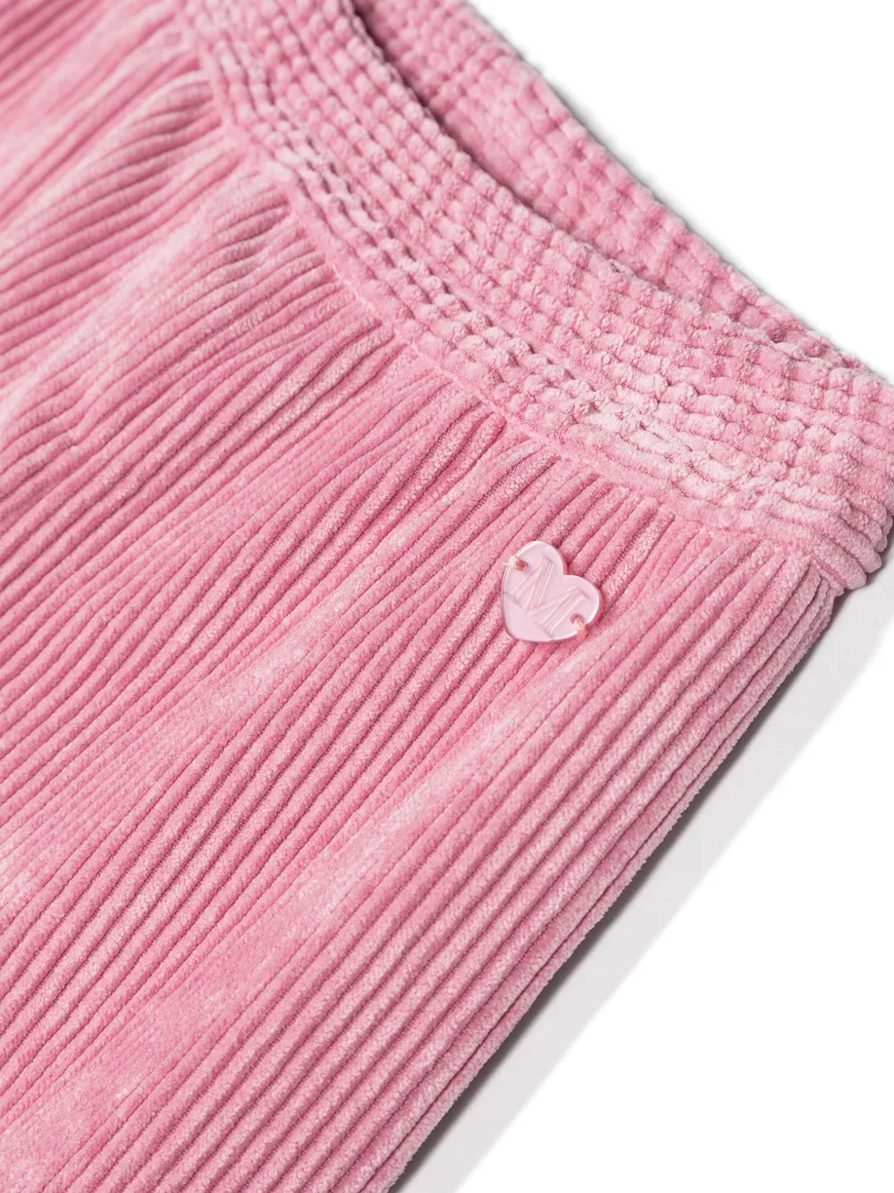 Monnalisa Ribfluwelen straight broek met logoplakkaat Roze