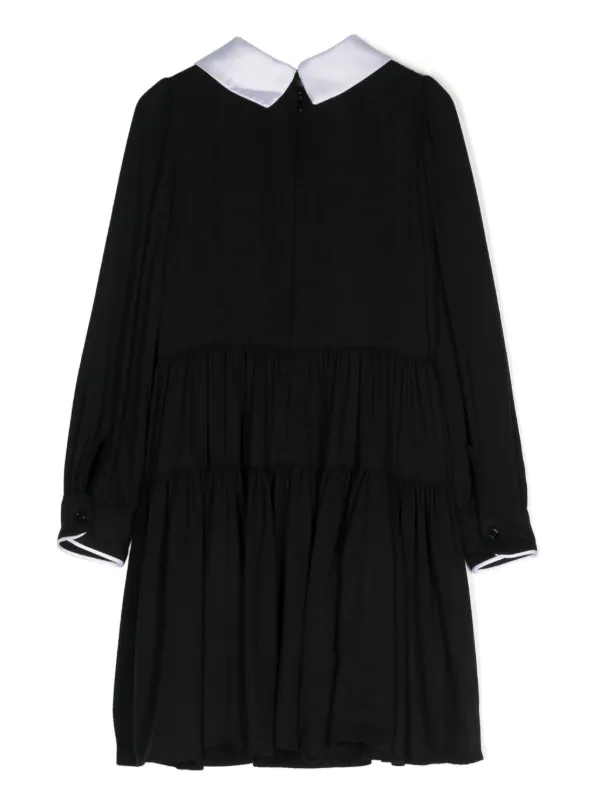 black tiered shirt dress YAS long sleeve tiered mini shirt dress in black