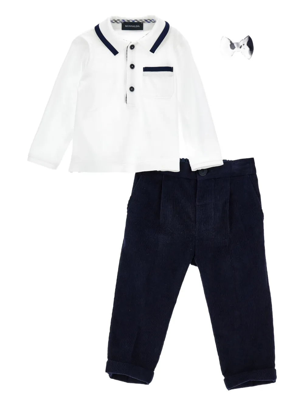 Monnalisa Polo-shirt Corduroy Trousers Set In White
