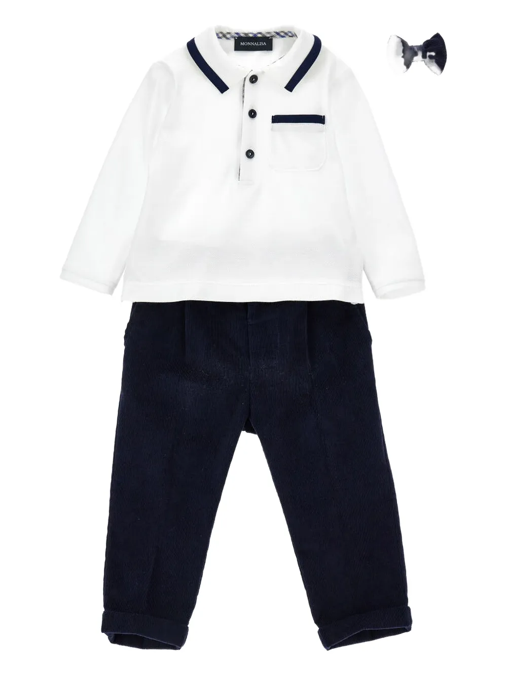 Monnalisa Polo-shirt Corduroy Trousers Set In White
