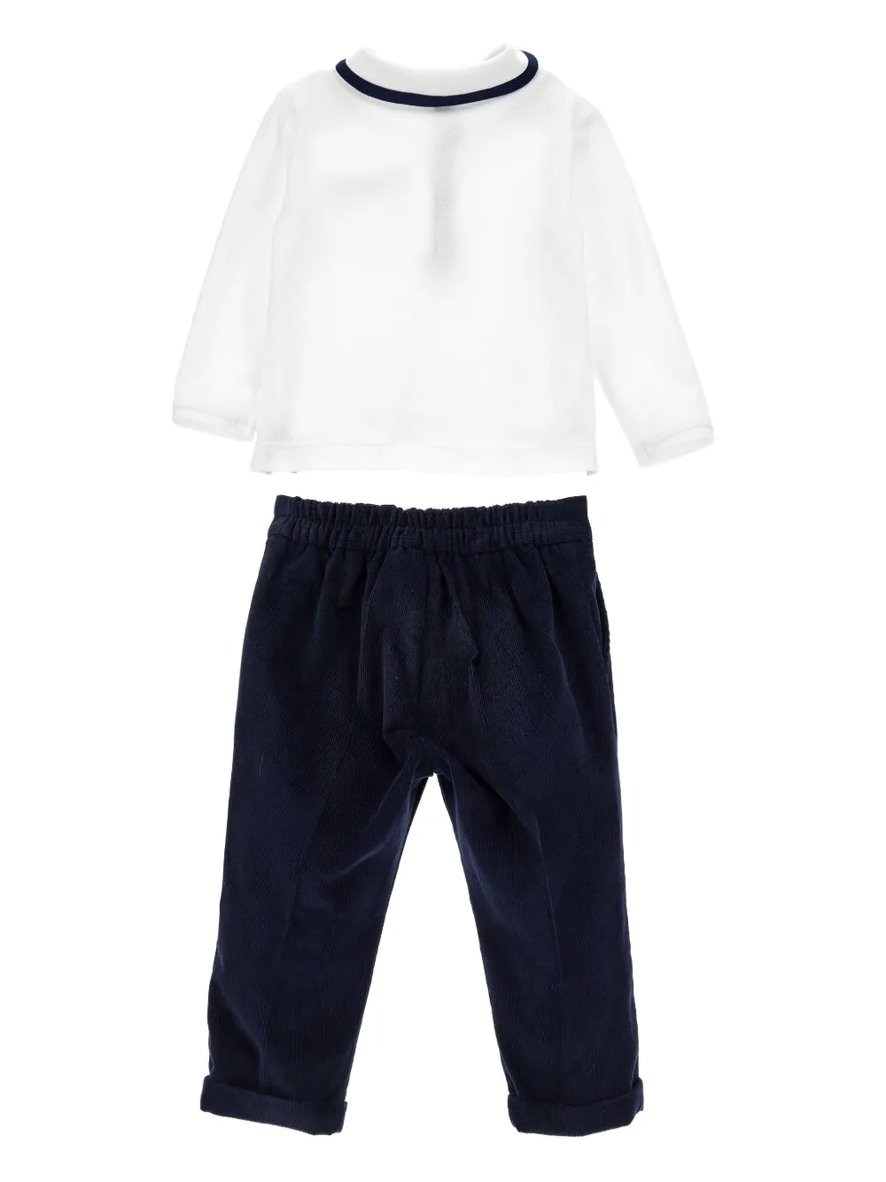 Monnalisa Polo-shirt Corduroy Trousers Set In White
