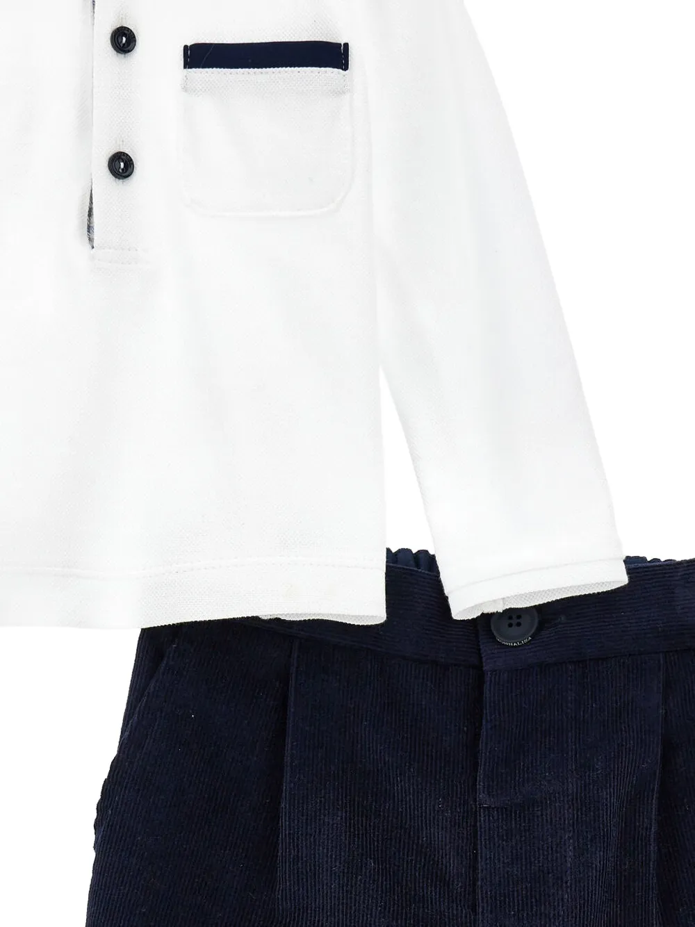 Monnalisa Polo-shirt Corduroy Trousers Set In White