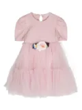 Monnalisa floral-appliqué tulle dress - Pink