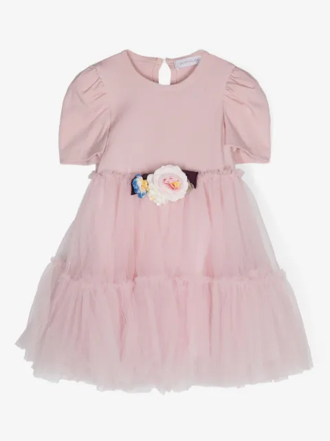 Monnalisa floral-appliqué tulle dress
