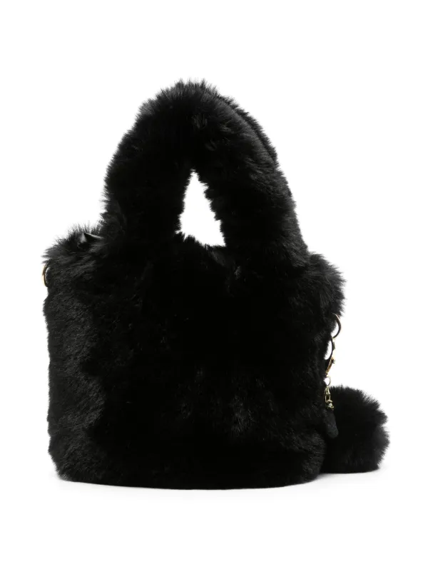 Black faux fur tote bag sale