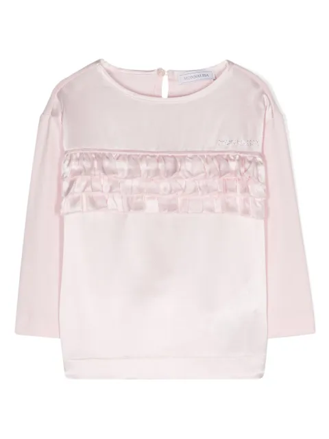 Monnalisa playera con detalles de strass y volantes