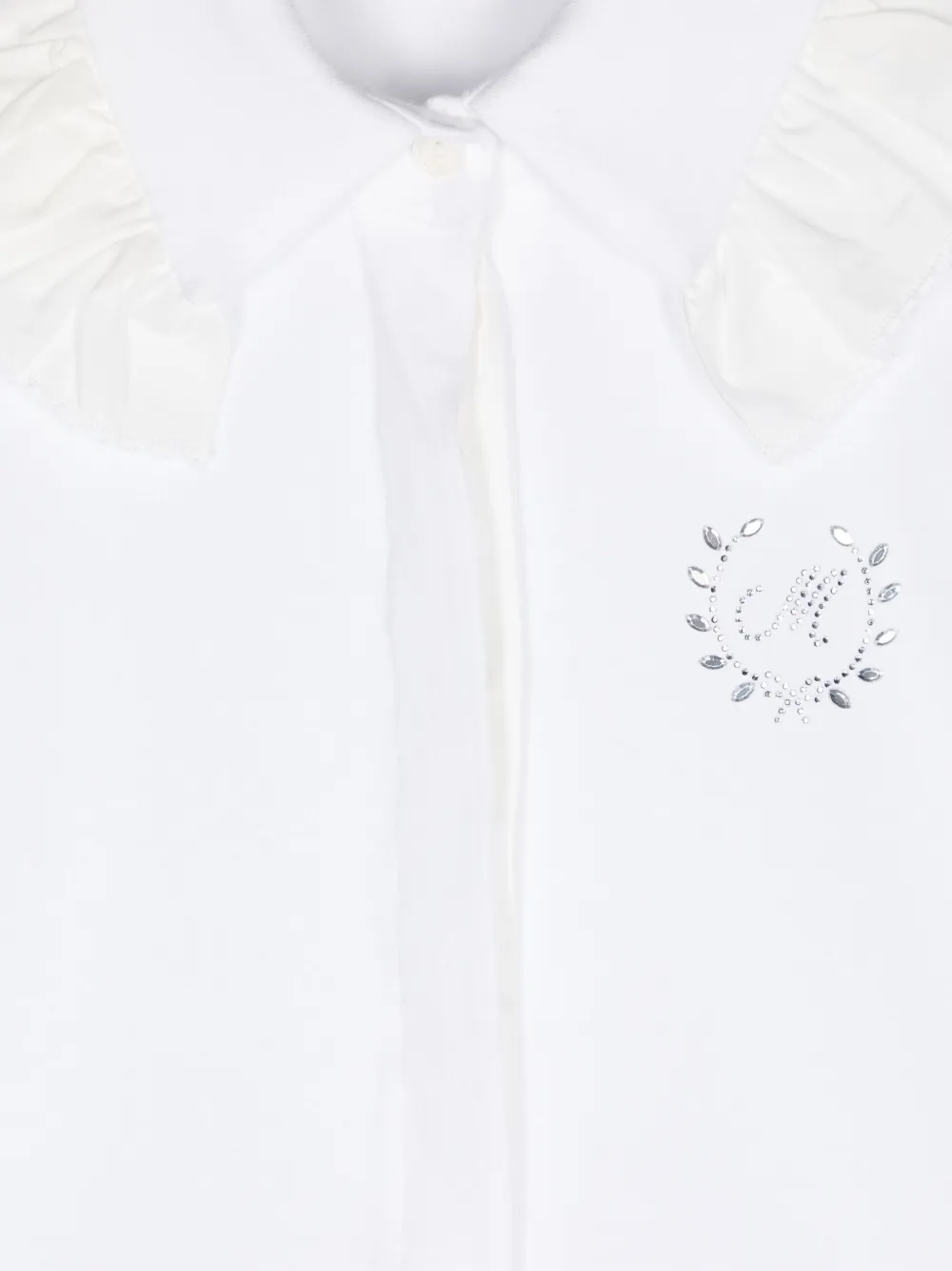 Monnalisa Shirt verfraaid met kristallen en ruches Wit