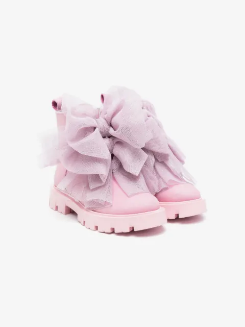 Monnalisa oversized-bows leather boots